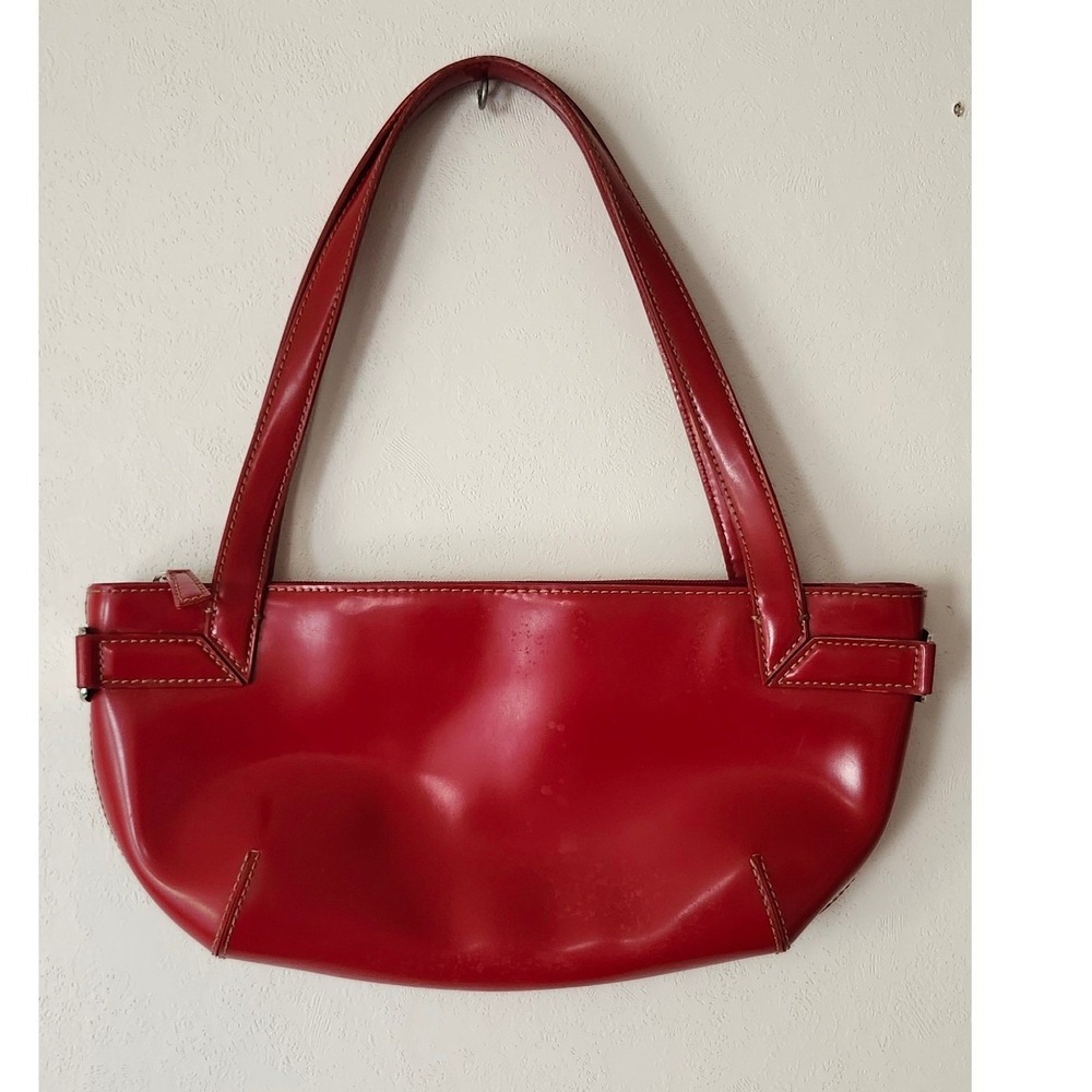 Vintage DKNY Red Faux Patent Leather Baguette Shoulder Bag Y2K Purse
